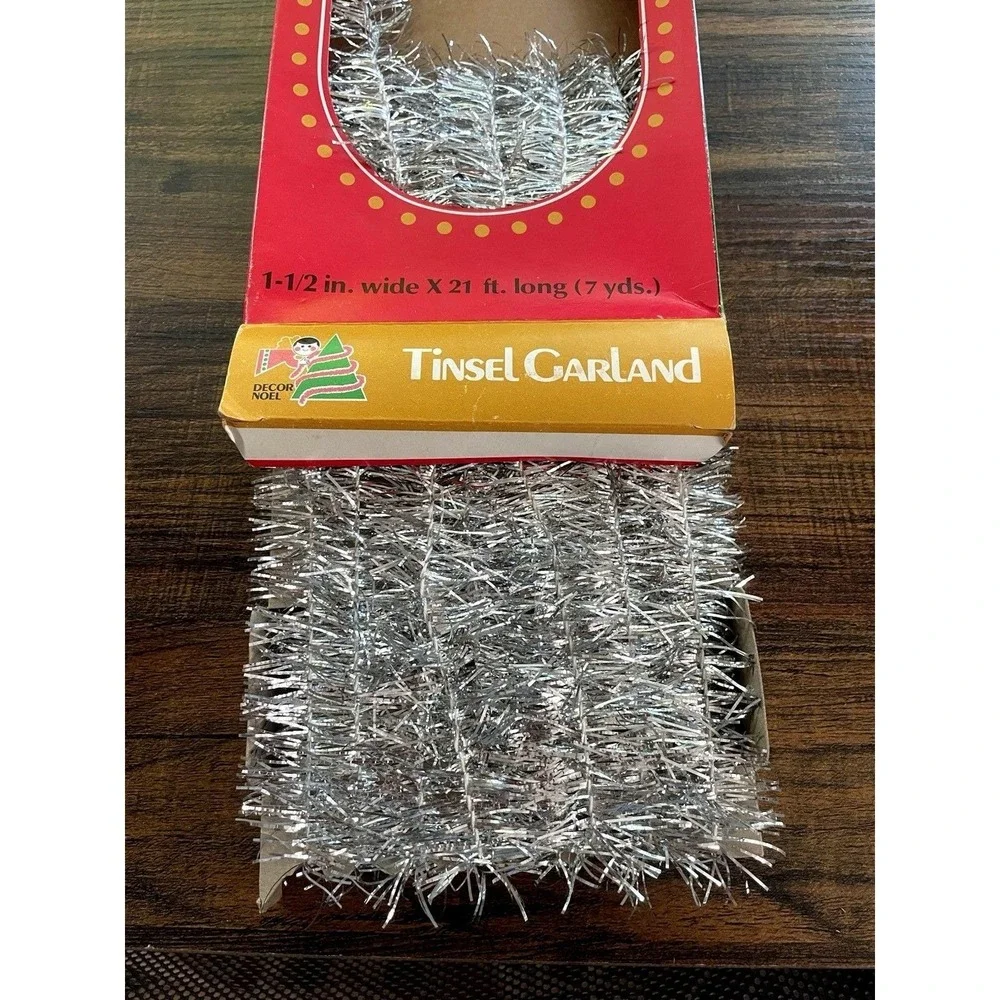 Vintage Christmas Lot Tinsel Garland Metallic Stretch Cord Ribbon Red Tree Bows